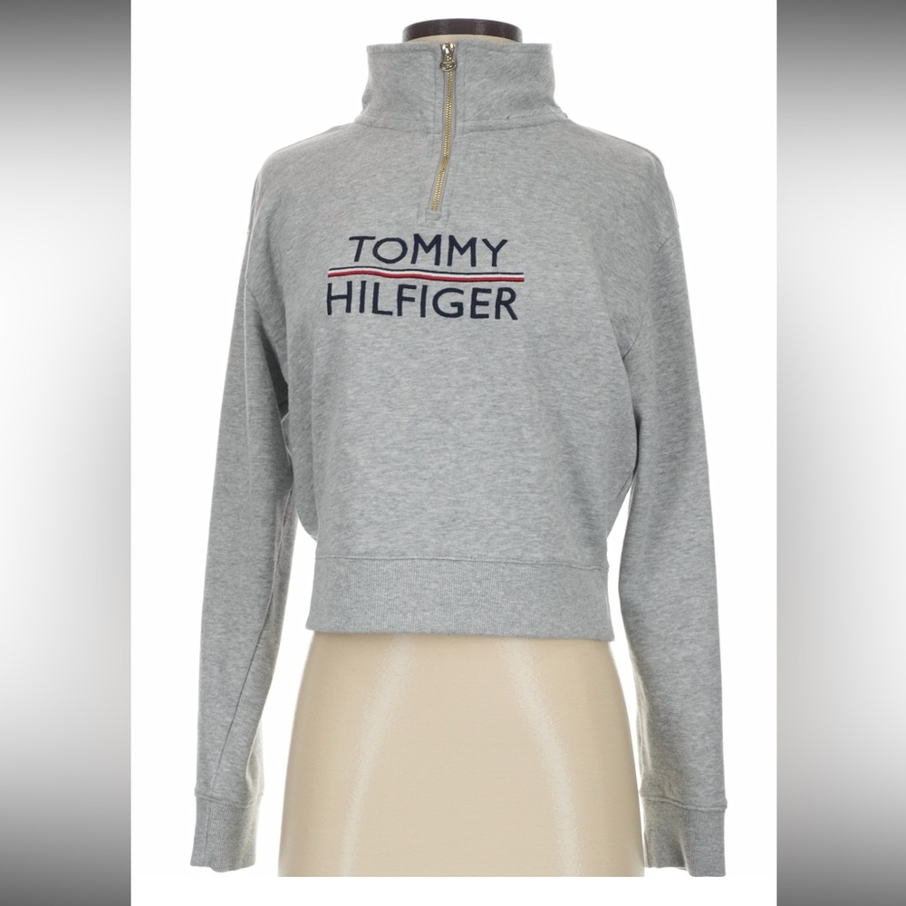 🔥Tommy Hilfiger Women's Gray Quarter-Zip Sweatshirt